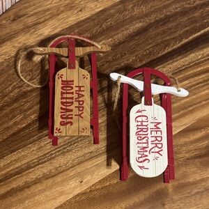 Festive Red and White Holiday Sled Decorations